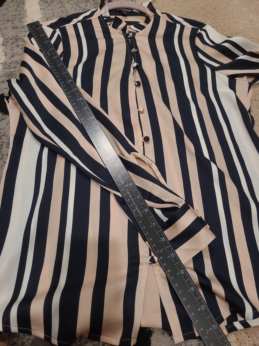 Express Womens Medium Pink/black Striped Button Up Blouse Long Sleeve - Picture 11 of 11